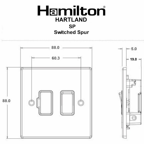New Hamilton Hartland 1 Gang Switched Fused Spur Bright Steel/White 